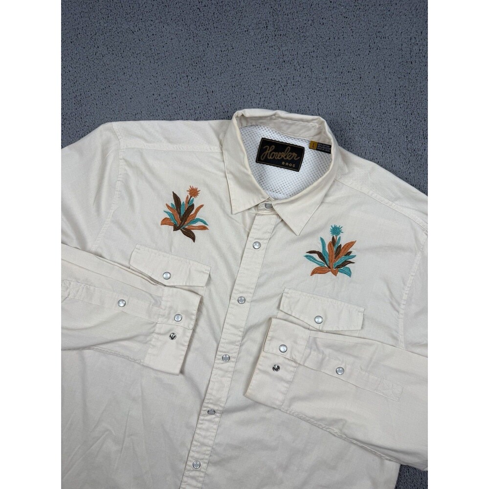 Howler Bros Shirt Mens L Pure Agave Gaucho Pearl Snap Long Sleeve Western